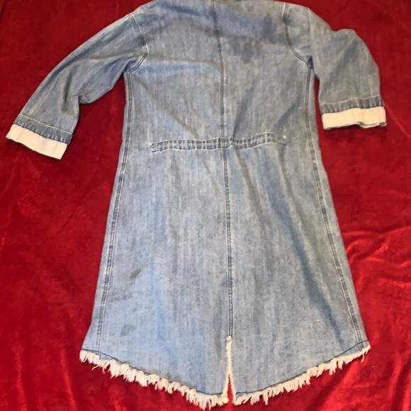 Urban Outfitters 2000s Blue Denim Long Frayed Hem Snap Button Jacket Size Small - Picture 7 of 9